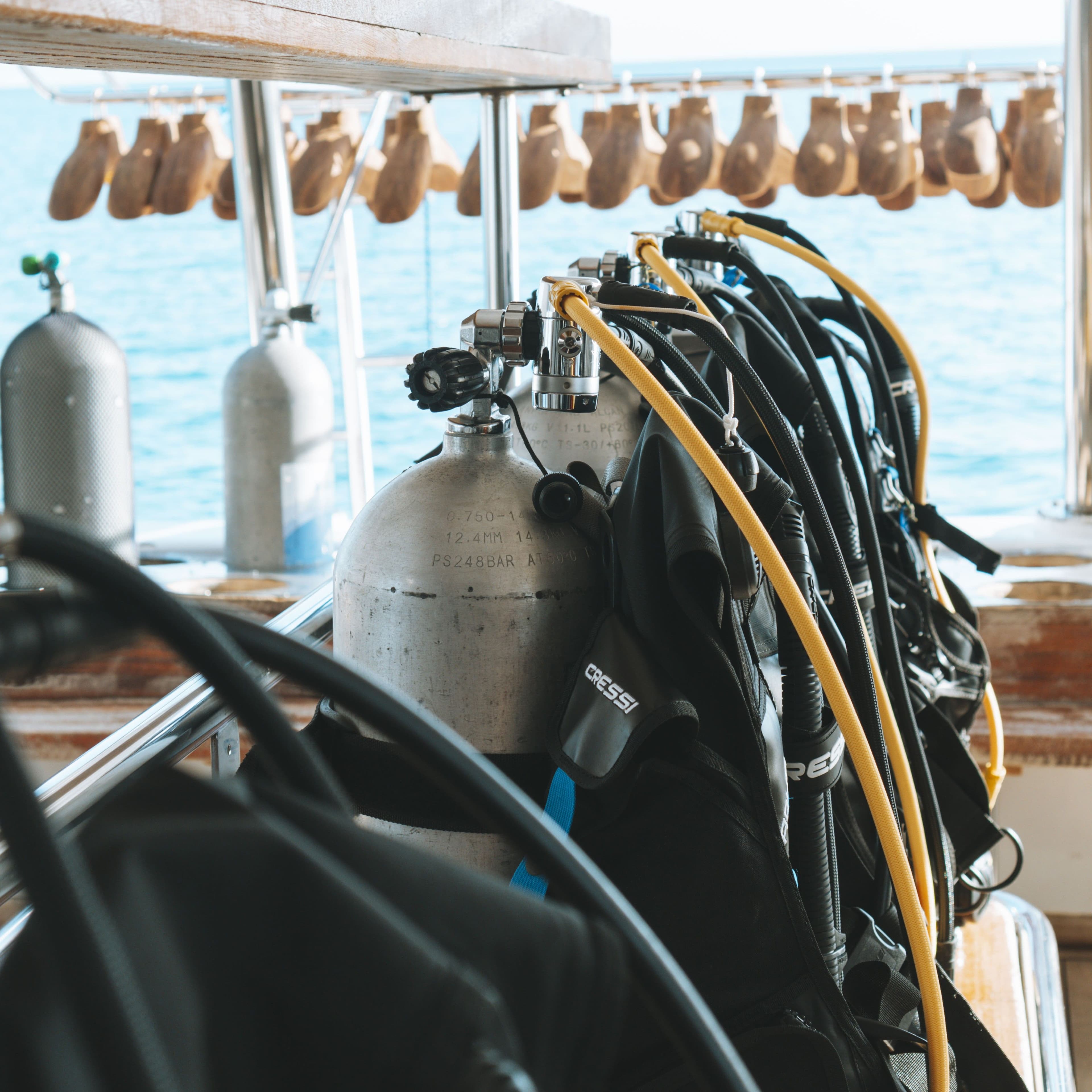 Dive tanks and equipment ready for advanced training dives