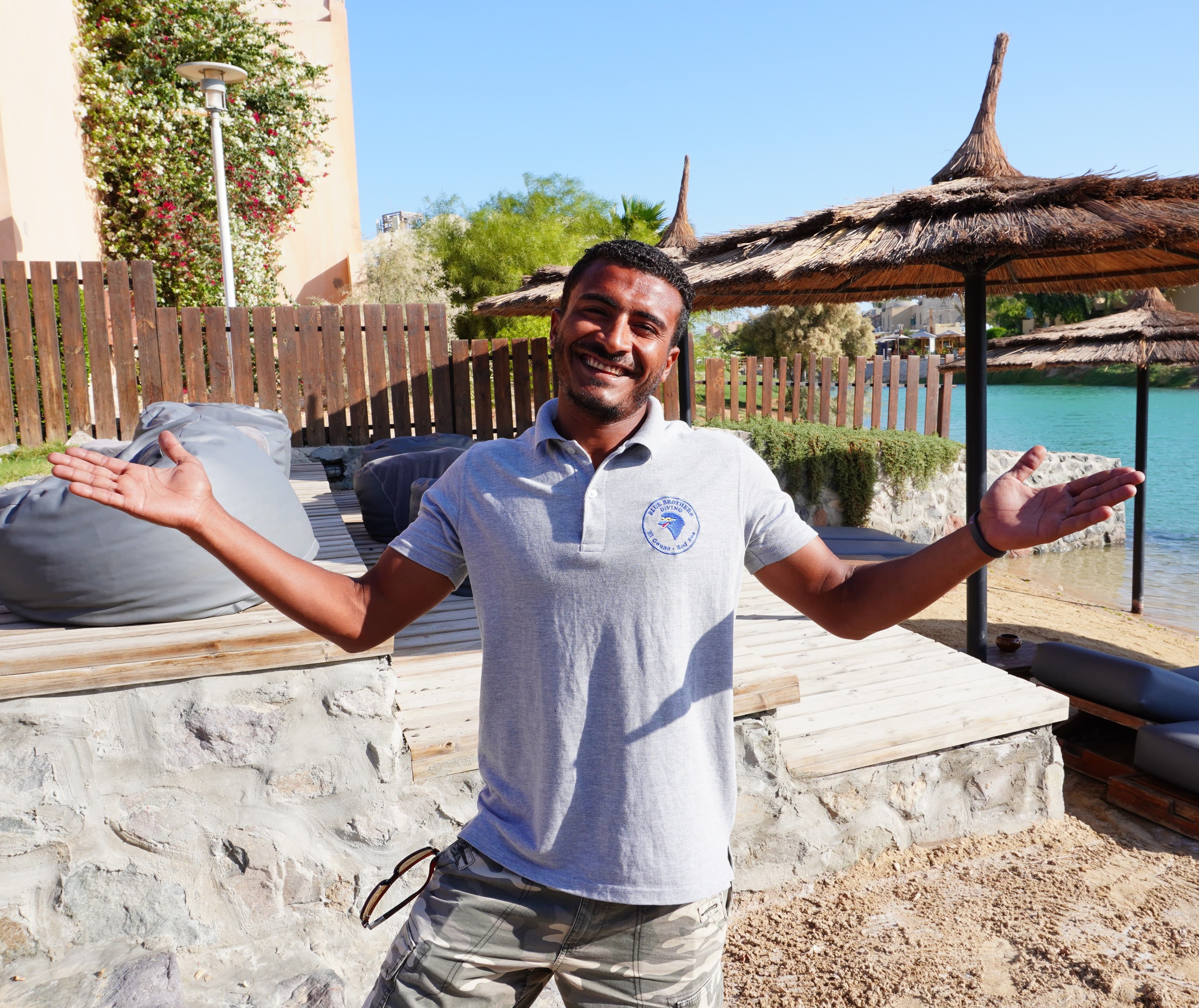 Hema from the Blue Brothers Diving team welcoming guests in El Gouna