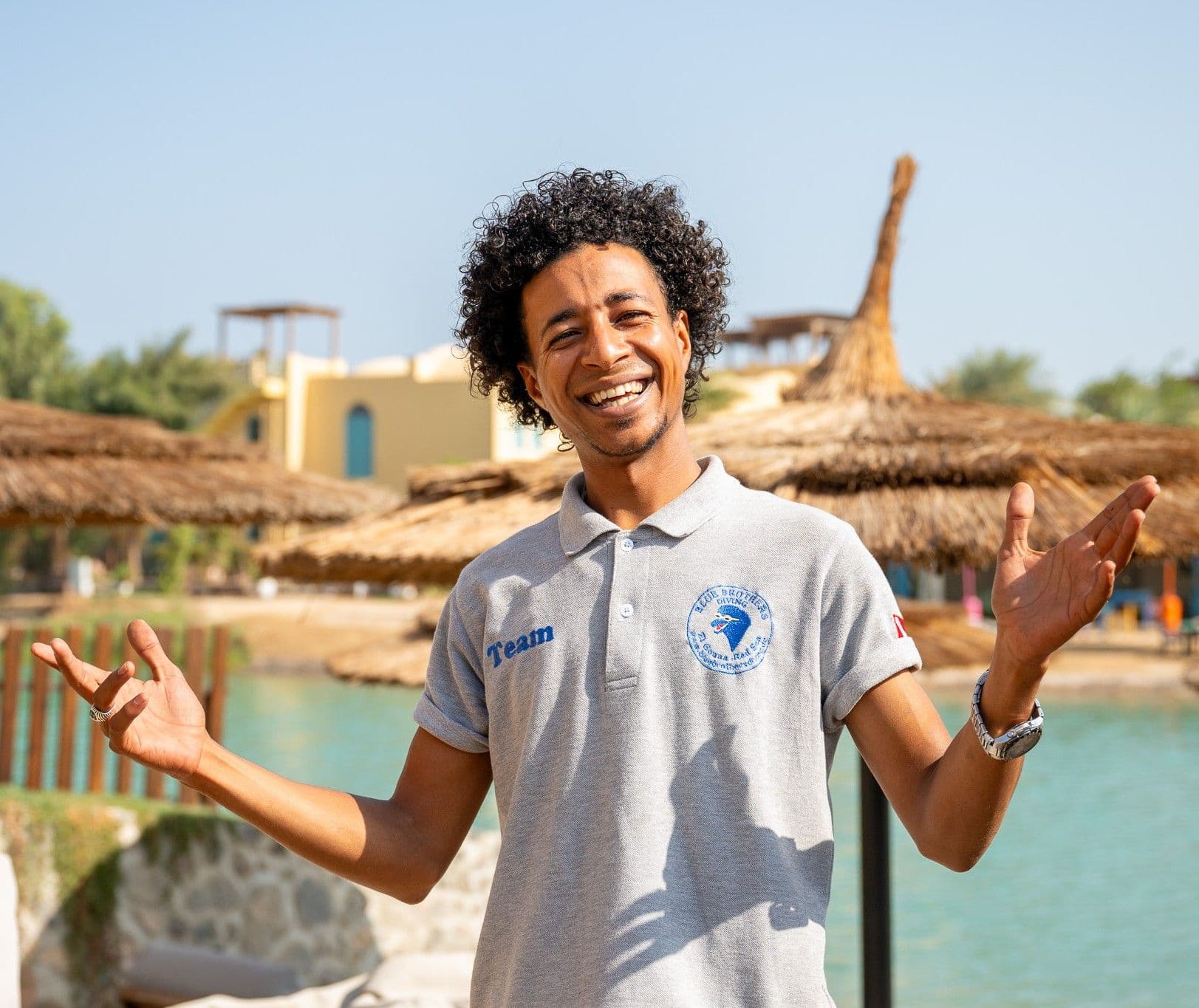 Medo from the Blue Brothers Diving team welcoming guests at the resort