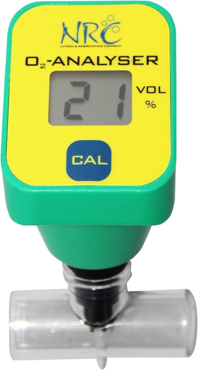 Oxygen analyzer used to check an enriched air nitrox scuba cylinder